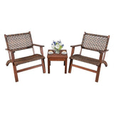 3 Piece Wooden Rattan Outdoor Patio Furniture Chair Table Bistro Set - FREE SHIPPING