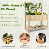 Wooden gardening frame with plants and tools, featuring natural wood grain and assembly process.
