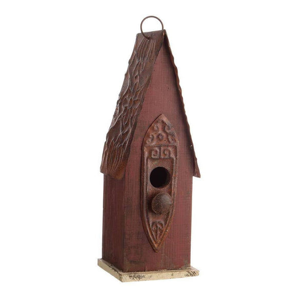 Outdoor Garden Rustic Brown Solid Wood and Iron Bird House - FREE SHIPPING