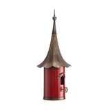 Red Metal Birdhouse with Copper Bronze Finish Gramophone Roof - FREE SHIPPING