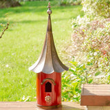 Red Metal Birdhouse with Copper Bronze Finish Gramophone Roof - FREE SHIPPING