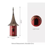 Red Metal Birdhouse with Copper Bronze Finish Gramophone Roof - FREE SHIPPING
