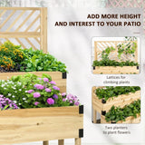 2 Tier Self Draining Natural Wood Raised Garden Bed Planter Box with Trellis - FREE SHIPPING