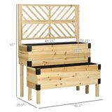 2 Tier Self Draining Natural Wood Raised Garden Bed Planter Box with Trellis - FREE SHIPPING