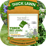 Flawn Seed Kits thick bee lawn seed kit packaging with green and brown design on a natural background.
