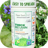Flawn Seed Kits thick bee lawn seed kit with green text on a natural background