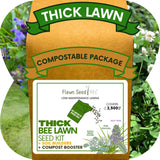 Flawn Seed Kits Thick Bee Lawn Seed Kit packaging with greenery in the background