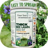 Flawn Seed Kits thick bee lawn seed kit with a green garden background
