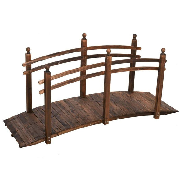 7.5 Ft Wooden Garden Bridge with Hand Rails in Carbonized Wood Finish - FREE SHIPPING