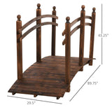 7.5 Ft Wooden Garden Bridge with Hand Rails in Carbonized Wood Finish - FREE SHIPPING
