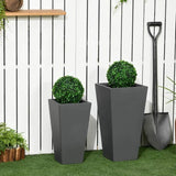 Set of 2 Modern Lightweight Outdoor Flower Pot Planters in Grey 22-in and 18-in - FREE SHIPPING