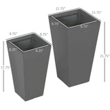 Set of 2 Modern Lightweight Outdoor Flower Pot Planters in Grey 22-in and 18-in - FREE SHIPPING