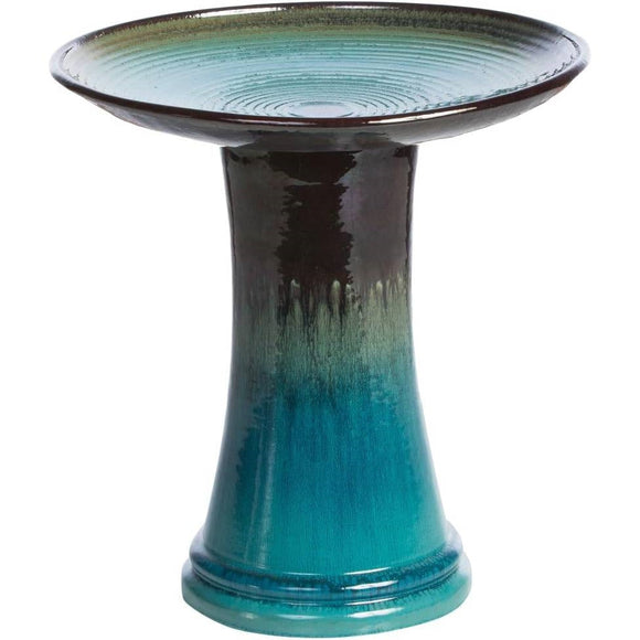 Outdoor Garden Multi-Shade Blue Ceramic Birdbath - FREE SHIPPING