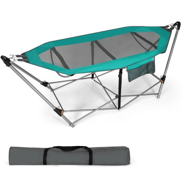 Green Portable Camping Foldable Hammock with Stand and Carry Case - FREE SHIPPING