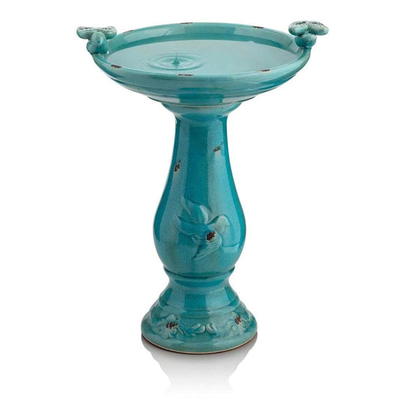 Outdoor Turquoise Blue Ceramic Birdbath - FREE SHIPPING