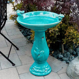 Outdoor Turquoise Blue Ceramic Birdbath - FREE SHIPPING