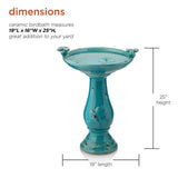Outdoor Turquoise Blue Ceramic Birdbath - FREE SHIPPING