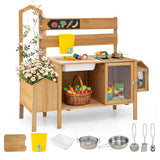 Mud Kitchen for Kids with Detachable Bird Cage and Stoves-Natural