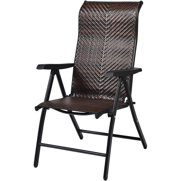Outdoor/Indoor Folding Patio Chair with Brown Rattan Seat and High Back-Rest - FREE SHIPPING
