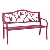 Red Steel Frame Outdoor Patio Garden Bench with Bird Branch Pattern Backrest - FREE SHIPPING