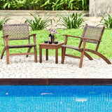Solid Wood and Rattan 3-Piece Outdoor Patio Furniture Table Chairs Set - FREE SHIPPING