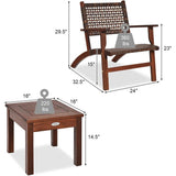Solid Wood and Rattan 3-Piece Outdoor Patio Furniture Table Chairs Set - FREE SHIPPING