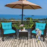 3-Piece Brown PE Rattan Outdoor Patio Furniture Dining Set w/ Turquoise Cushions - FREE SHIPPING