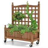 Solid Fir Wood Outdoor Raised Garden Bed Planter Box Cart on Wheels with Trellis - FREE SHIPPING