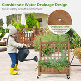 Solid Fir Wood Outdoor Raised Garden Bed Planter Box Cart on Wheels with Trellis - FREE SHIPPING