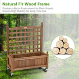 Solid Fir Wood Outdoor Raised Garden Bed Planter Box Cart on Wheels with Trellis - FREE SHIPPING