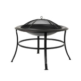 Black metal fire pit with lid on a white background
