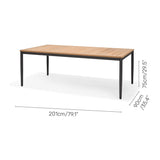 Topaz Rectangular Big Dining Table with dimensions on a white background