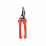 Red-handled pruning shears on a white background