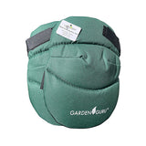 Green gardening knee pad with 'Garden Guru' branding on a white background