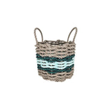 Woven basket with striped pattern on a white background