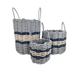 Lobster Rope Basket Light Gray and Light Tan, Navy Accents - FREE SHIPPING