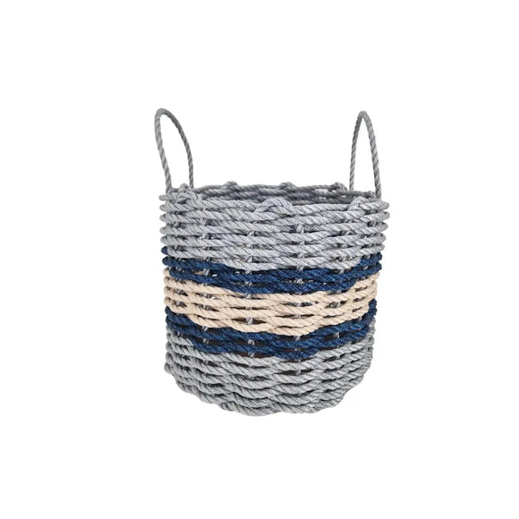 Lobster Rope Basket Light Gray and Light Tan, Navy Accents - FREE SHIPPING
