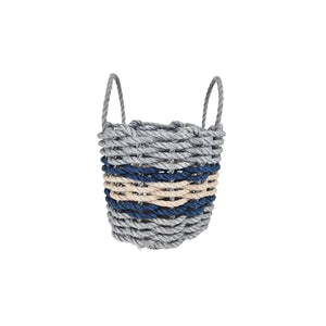 Lobster Rope Basket Light Gray and Light Tan, Navy Accents - FREE SHIPPING