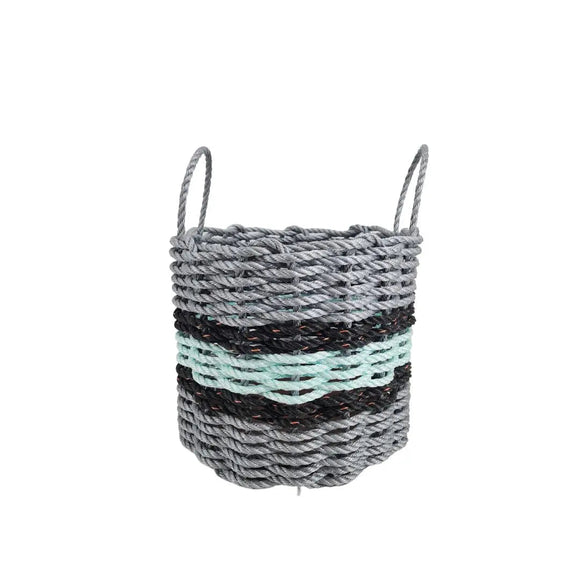 Lobster Rope Basket Light Gray and Seafoam, Black Accents - FREE SHIPPING