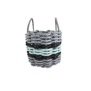 Lobster Rope Basket Light Gray and Seafoam, Black Accents - FREE SHIPPING