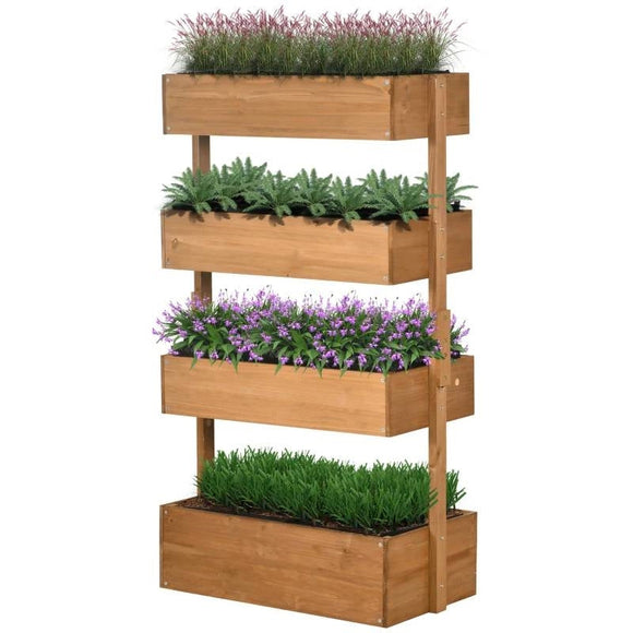 4 Tier Vertical Wooden Planter Box Raised Bed Natural - FREE SHIPPING