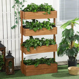 4 Tier Vertical Wooden Planter Box Raised Bed Natural - FREE SHIPPING