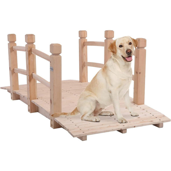 Outdoor Solid Wood 5-Ft Garden Bridge in Natural Wood Finish - FREE SHIPPING