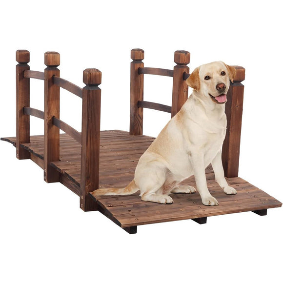 Outdoor 5-foot Solid Fir Wood Garden Bridge in Rustic Brown Finish - FREE SHIPPING