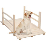 Outdoor 4-ft Wooden Garden Bridge with Rails in Natural Wood Finish - FREE SHIPPING