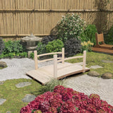 Outdoor 4-ft Wooden Garden Bridge with Rails in Natural Wood Finish - FREE SHIPPING