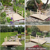 Outdoor 4-ft Wooden Garden Bridge with Rails in Natural Wood Finish - FREE SHIPPING