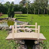 Outdoor 4-ft Wooden Garden Bridge with Rails in Natural Wood Finish - FREE SHIPPING