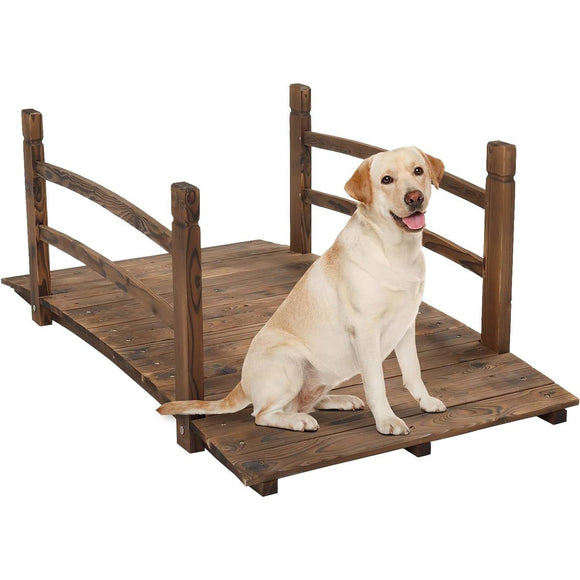 Outdoor 4-ft Wooden Garden Bridge in Rustic Brown Wood Finish - FREE SHIPPING