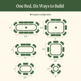 Diagram showing different configurations of a bed layout with dimensions.